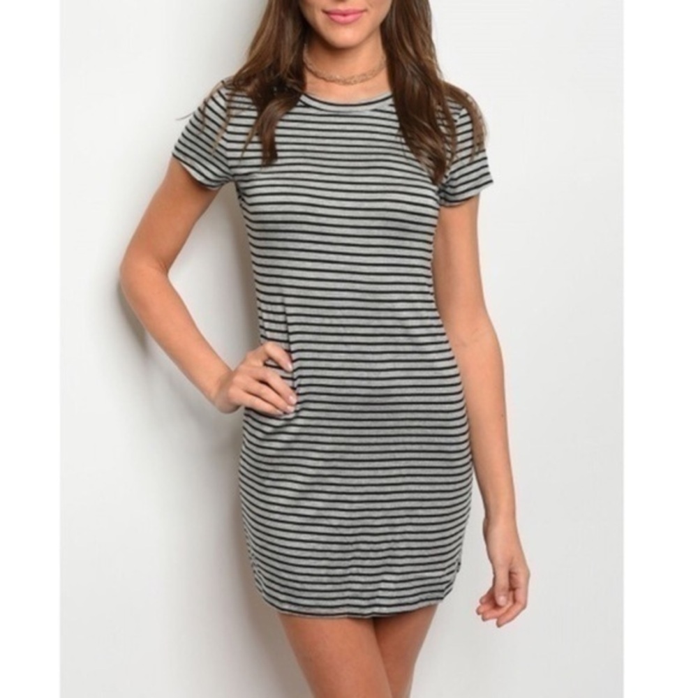 HEATHER GRAY & BLACK STRIPED DRESS